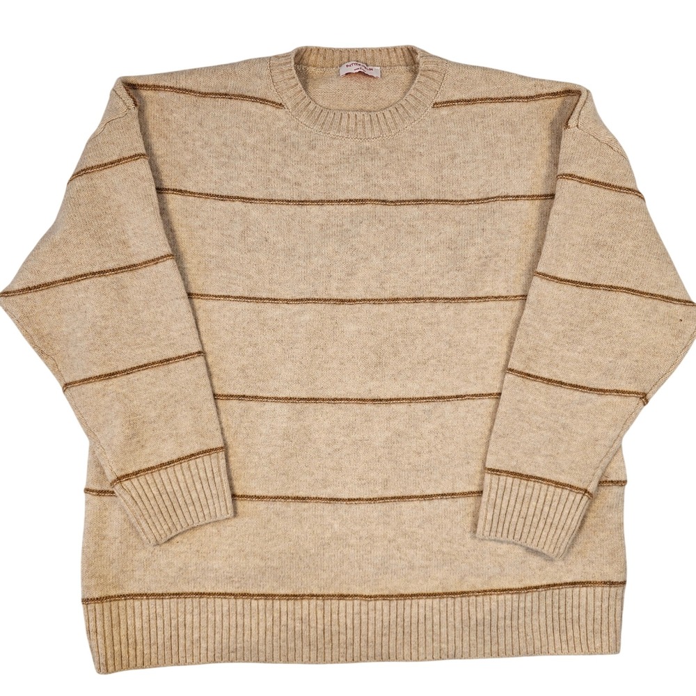 Buttermelon Striped Crewneck‎ Sweater Beige Brown Oversized Knit Pullover Small